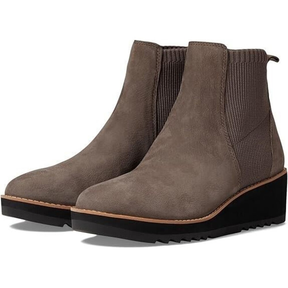 Eileen Fisher Lilou Women's US 7 Chelsea Bootie Rye Taupe Nubuck Wedge Heel